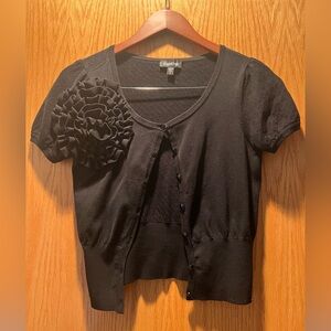 Bebe Black Short Sleeve Top with Ruffle Accent